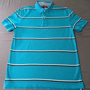Tommy Hilfiger Shirt Mens XL Blue Short Sleeve Striped Polo Collared